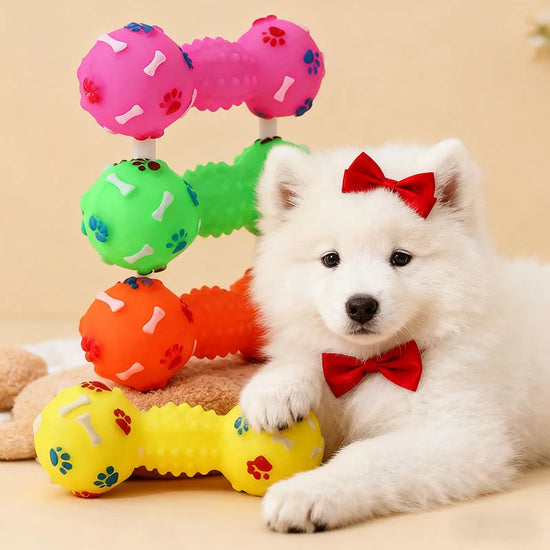 Interactive Squeaky Bell Chew Toy for Small Dogs - Durable Rubber Dental Health & Training Aid, Random Color, Squeaky Toy, No Electricity Required